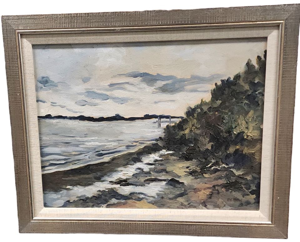 Captivating vintage impressionist landscape oil painting w/ pallet knife/impasto texture. Signed (1 of 5)