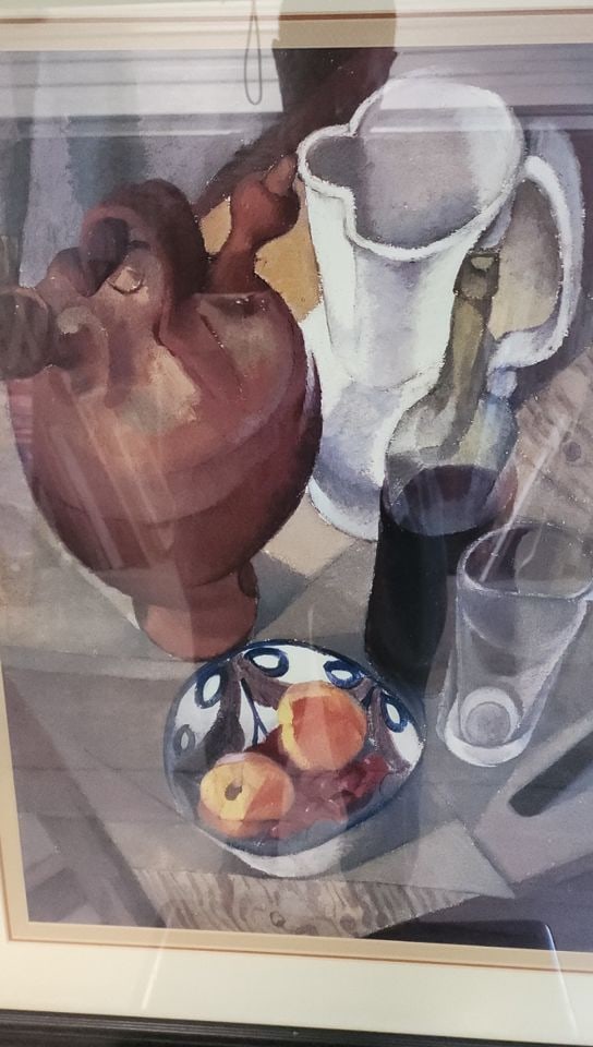 Diego Rivera high-end print of iconic 1913 cubist still life housed in a deluxe double matted frame. - 2