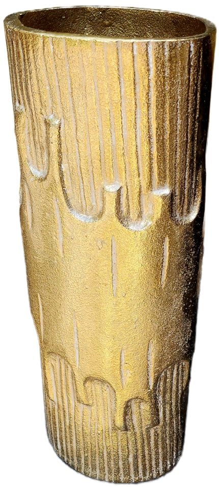 Vintage mid-century / deco-style gold finished tall metal art vase - 2