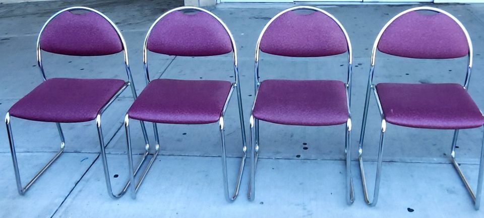 4 Original Lowenstein nickel Chrome 1970s stackable side chairs perfect for a dining room or office (1 of 4)