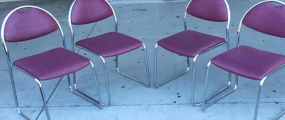 4 Original Lowenstein nickel Chrome 1970s stackable side chairs perfect for a dining room or office - 4
