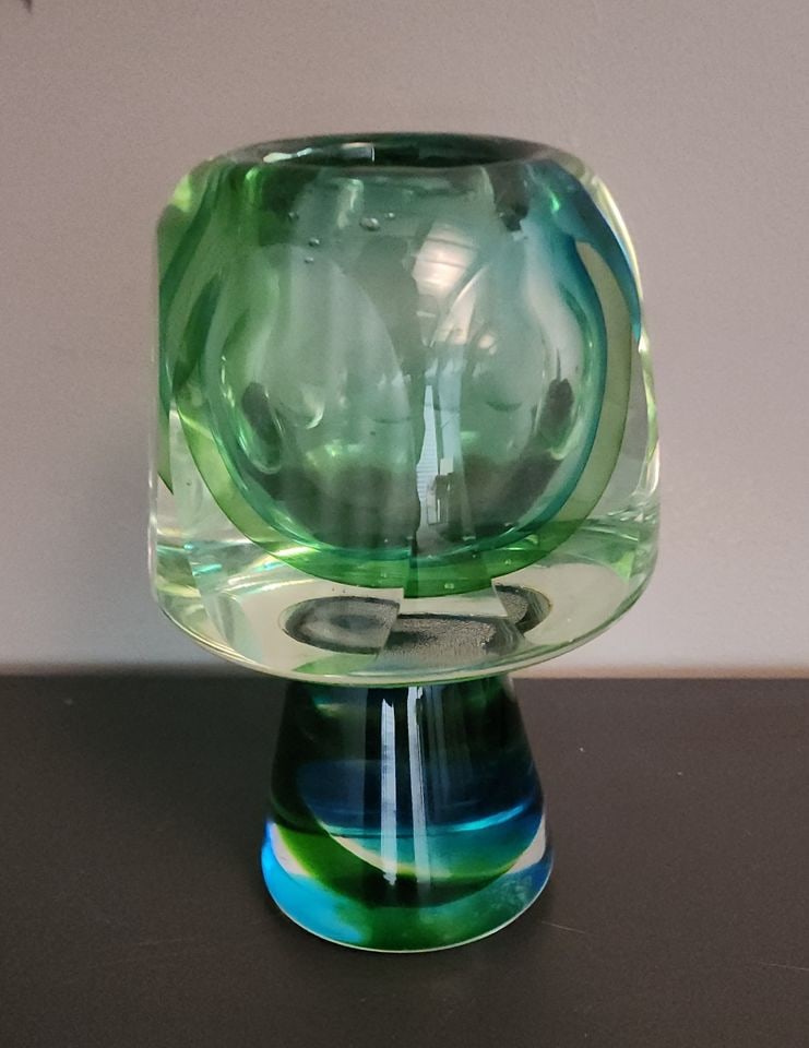 Heavy Murano design solid art glass small vase and candle holder. - 2