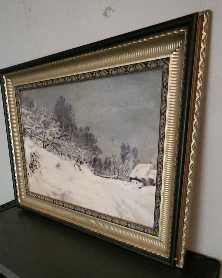 Captivating vintage impressionist oil painting of winter landscape housed in stunning luxury frame - 2