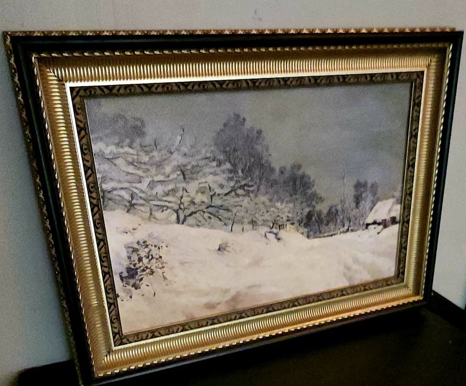 Captivating vintage impressionist oil painting of winter landscape housed in stunning luxury frame - 3