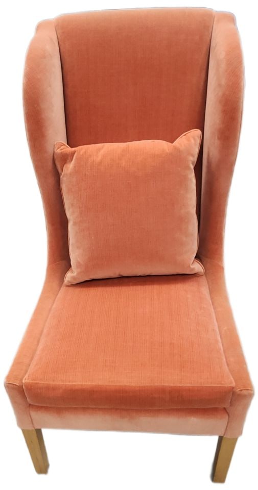 Vintage deco hi back upholstered accent club chair w/ distinctive orange velvet fabric - 3