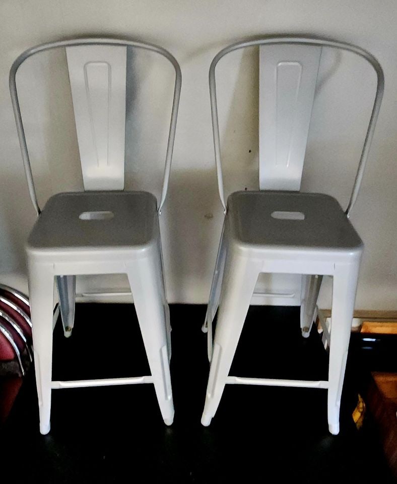 Pair of "Like New" metal industrial-style Bistro bar or counter stools - 2