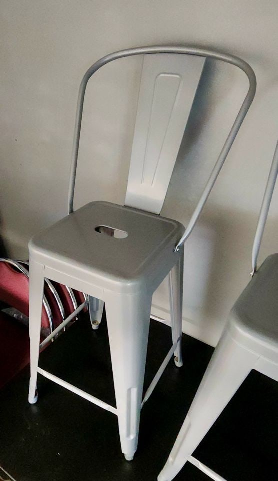 Pair of "Like New" metal industrial-style Bistro bar or counter stools - 3