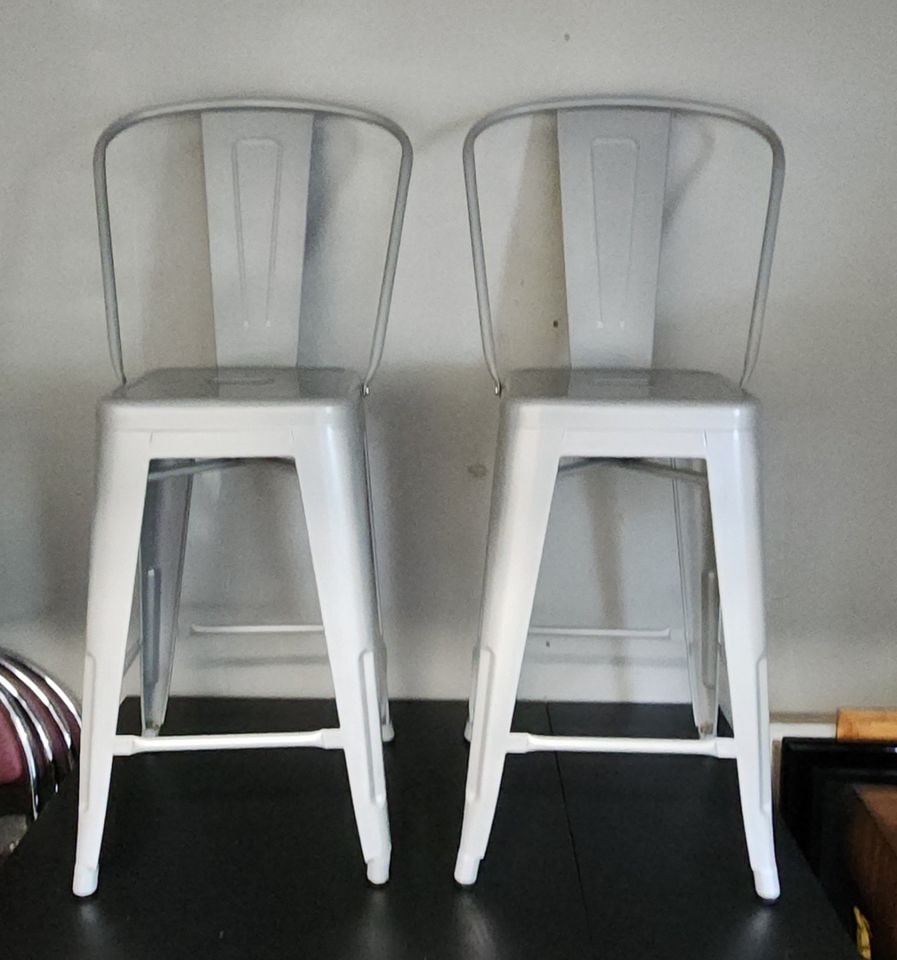 Pair of "Like New" metal industrial-style Bistro bar or counter stools - 4