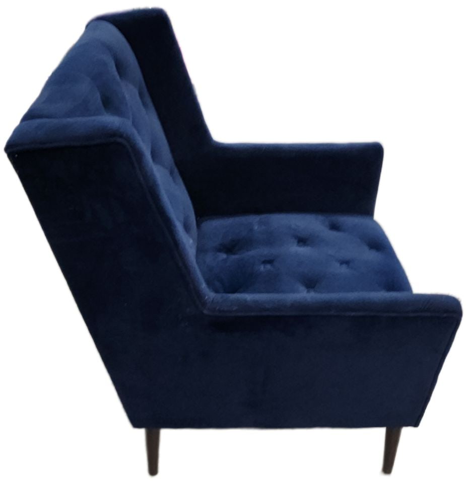 Mid-Century modern luxury designer upholstered oversize accent chair w/ rich dark blue velvet fabric - 2