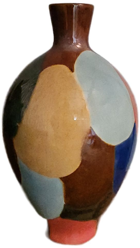 Distinctive mid-century ceramic art bottle vase w/ bold abstract design - 2