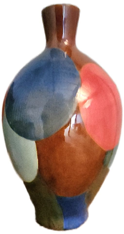 Distinctive mid-century ceramic art bottle vase w/ bold abstract design - 3