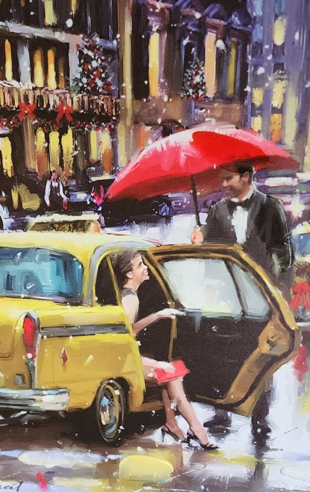 Vibrant impasto-style giclee painting titled "New York Theatre" by The Macneil Studio. - 2