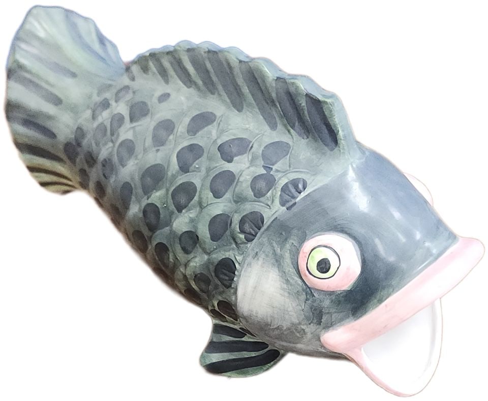 Vintage folk art rare hand-painted ceramic Gluggle fish pitcher jug. (1 of 6)