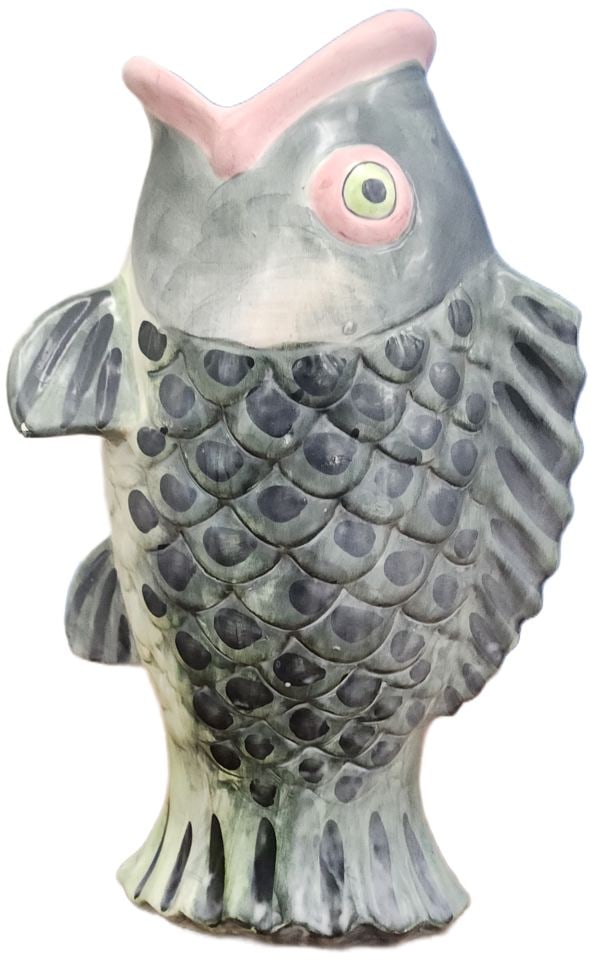 Vintage folk art rare hand-painted ceramic Gluggle fish pitcher jug. - 5