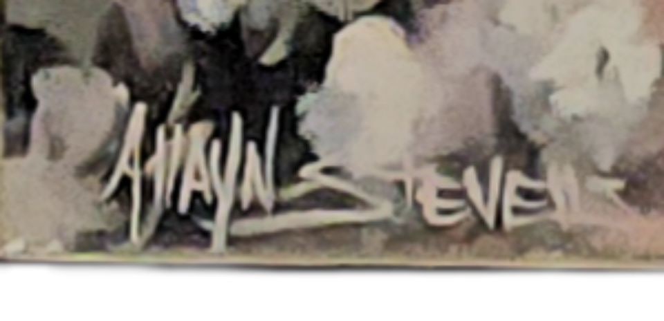 Allayn Stevens 22x28 vintage non-original oil painting of "Countryside Terrace" Facsimile signed. - 2