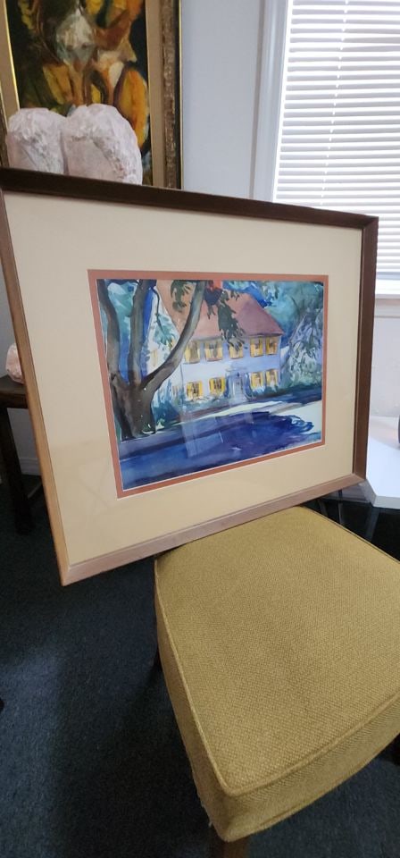Wonderful original vintage watercolor depicting a home with its surrounding foliage. - 4
