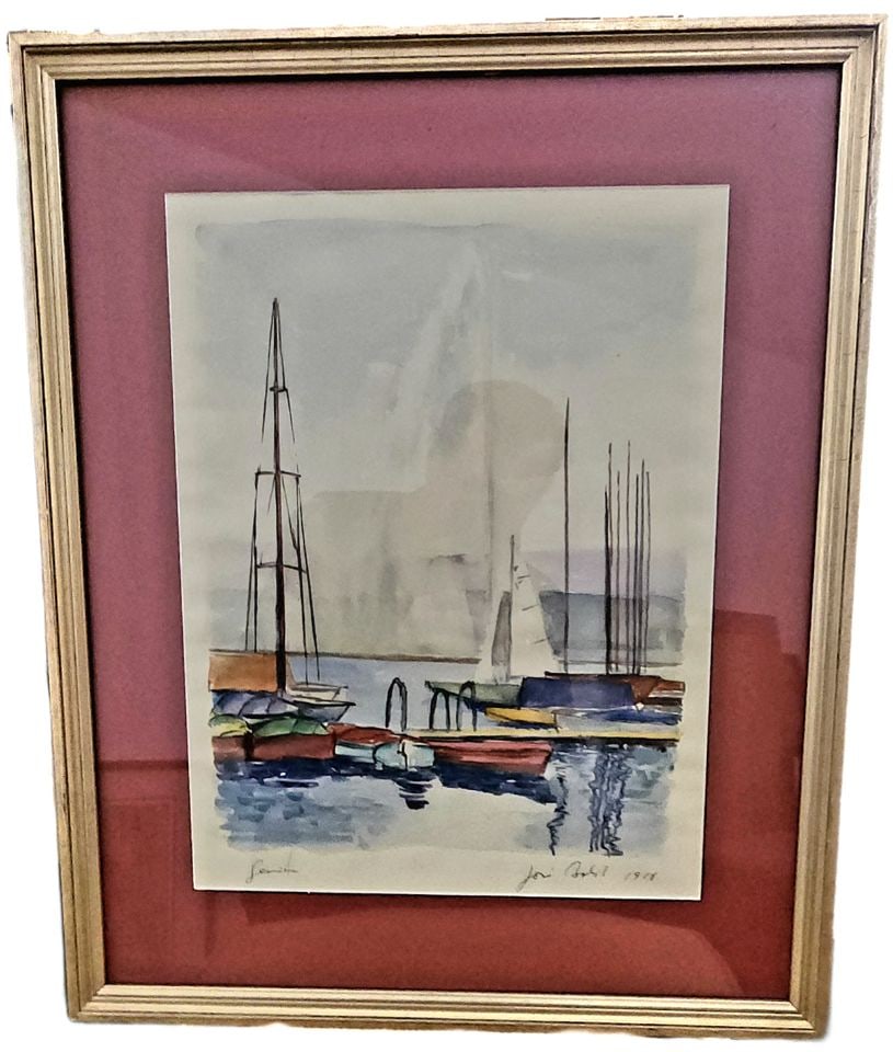 Wonderfully executed vintage mid-century signed original abstract impressionist lithograph w/: Wonderfully executed vintage mid-century signed original abstract impressionist lithograph w/ boating theme. Shipping: Domestic: Shipping rates are determined by destination International: Foreign shi