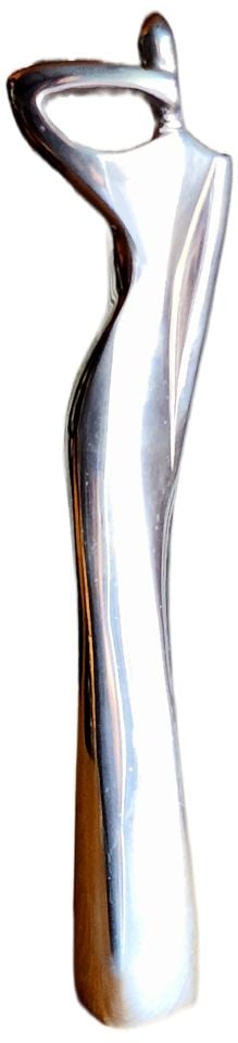 Vintage polished metal sculpture featuring an elegant lady of the 20th century Deco era. - 4