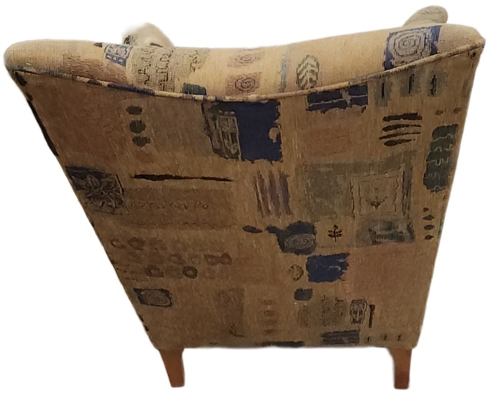 Pair of fabulous vintage Mid-Century Modern wing back side chairs. Some wearing of the fabric. - 5