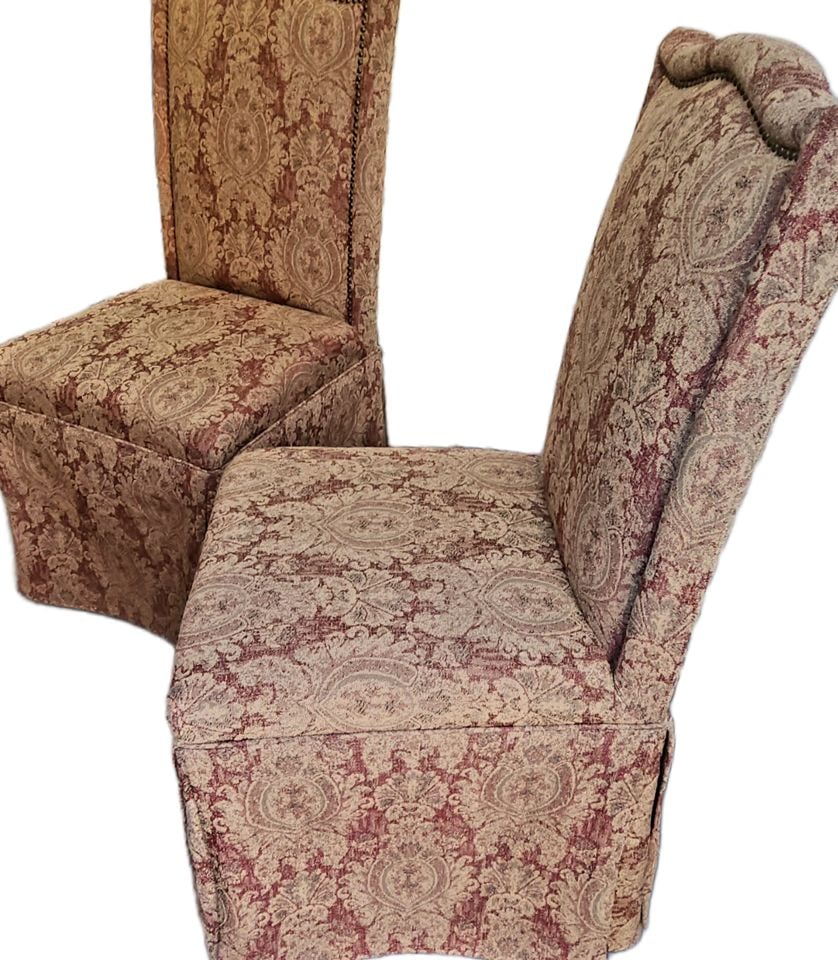 Pair of vintage Bombay Company Parsons Chairs w/ rich textured designer fabric - 3