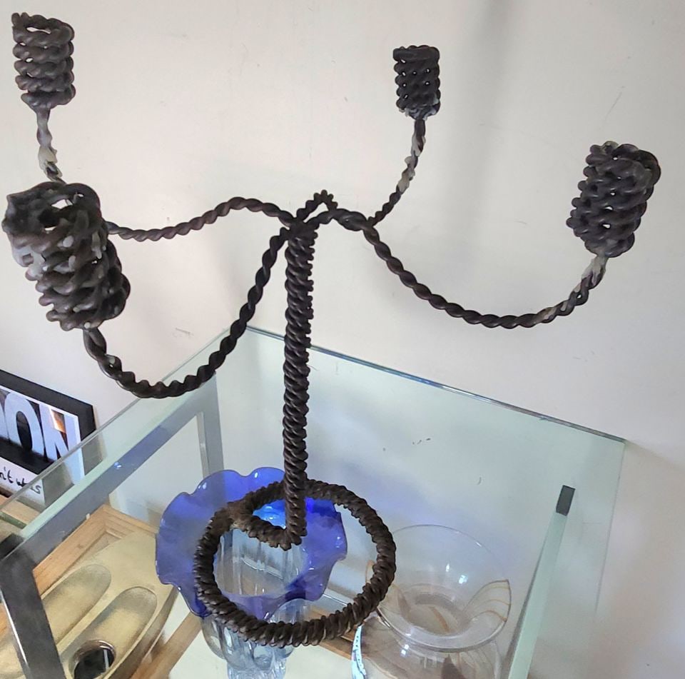 Rare antique French candelabra handcrafted with twisted iron rope. (Brutalist-Style) - 3