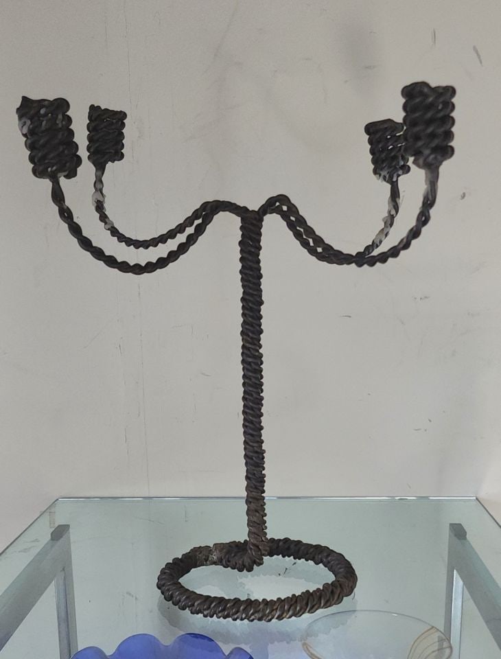 Rare antique French candelabra handcrafted with twisted iron rope. (Brutalist-Style) - 4