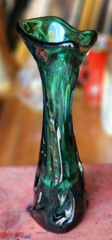 Elegant mid-century modern sculpture vase Chambord Fratteli toso green. Circa 40s to 50s. - 3