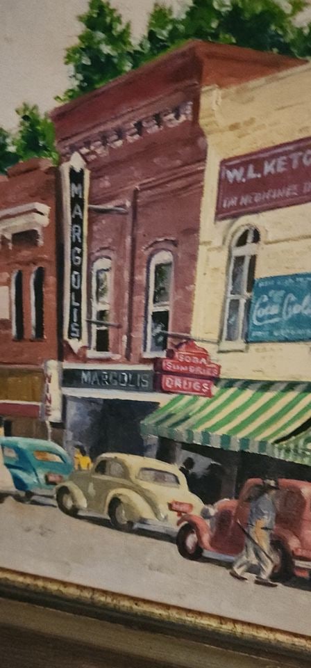 Vintage early 20th century oil painting (not original) of Street Scene on board. Circa 40s/50s - 3