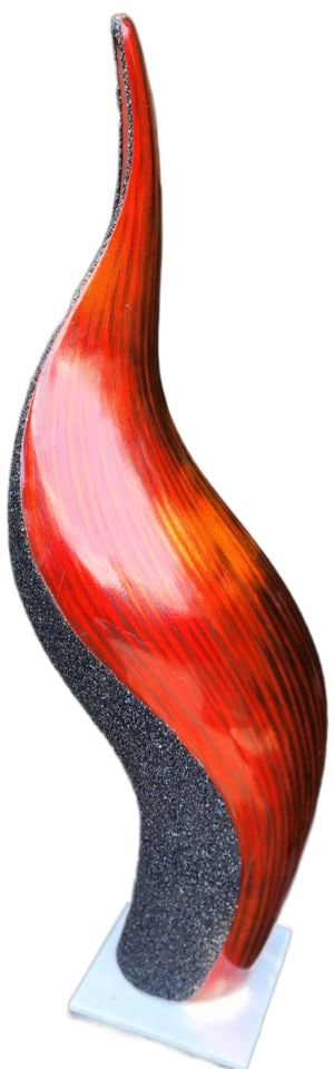 Hi-Design tall 24" vintage organic modern painted wood sculpture w/ contrasting red laquer & black - 2