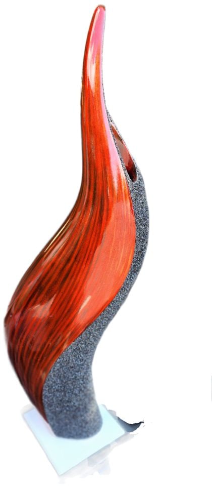 Hi-Design tall 24" vintage organic modern painted wood sculpture w/ contrasting red laquer & black - 3
