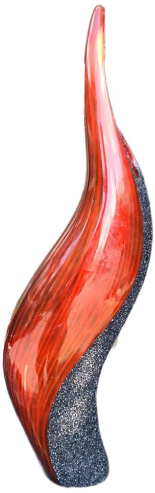 Hi-Design tall 24" vintage organic modern painted wood sculpture w/ contrasting red laquer & black - 4