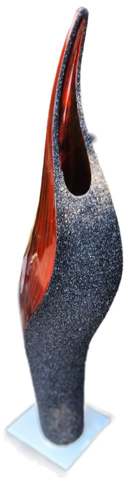 Hi-Design tall 24" vintage organic modern painted wood sculpture w/ contrasting red laquer & black - 5