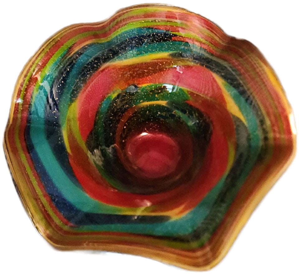 Distinctive vintage hand-blown art glass heavy designer bowl. Murano attribution. 16" Diam 10" h. - 4