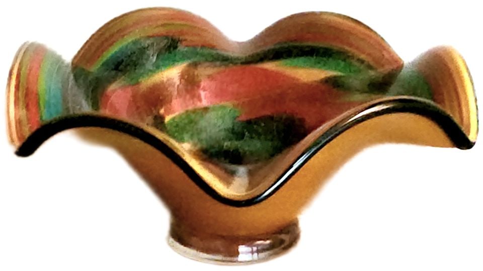Distinctive vintage hand-blown art glass heavy designer bowl. Murano attribution. 16" Diam 10" h. - 7