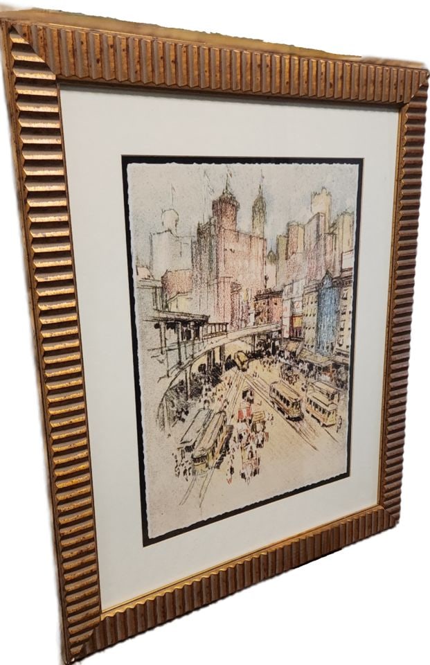 Joseph Pennell vintage print of 1909 etching titled "Battery Park near Bowling Green". - 3