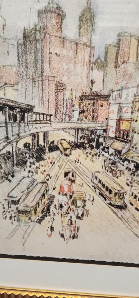 Joseph Pennell vintage print of 1909 etching titled "Battery Park near Bowling Green". - 4