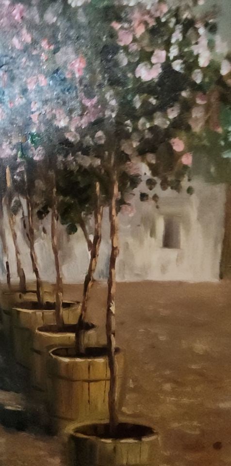 Mid-century impressionist oil painting w/ wonderful image of daily life in country village. Signed. - 5