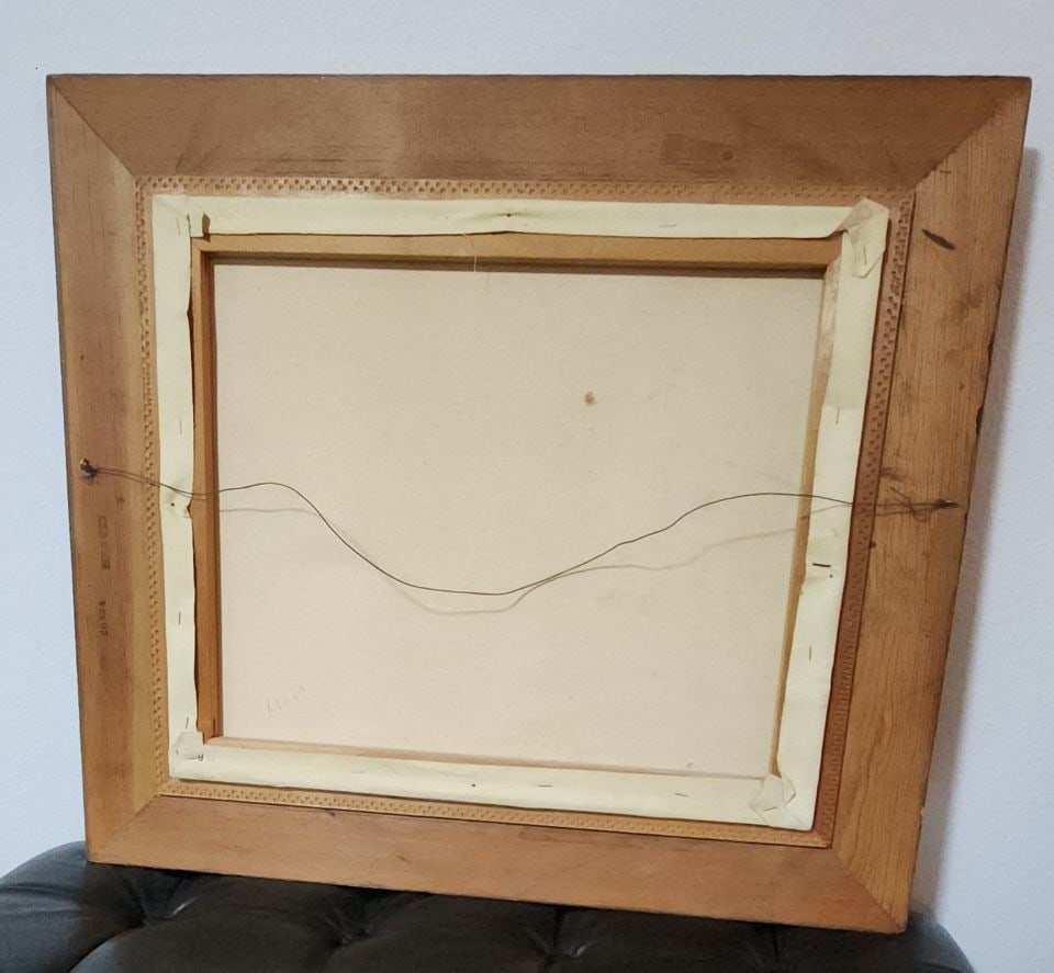 Mid-century impressionist oil painting w/ wonderful image of daily life in country village. Signed. - 7