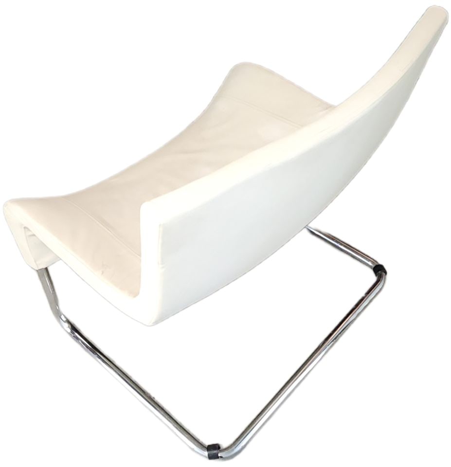 Vintage designer modern extra-wide upholstered side chair with chrome legs and naugahyde fabric. - 4