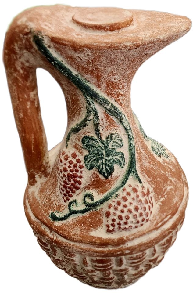 Monumental vintage European terracotta hand-painted vessel w/ vineyard-themed imagery. 24h x 15diam. - 3