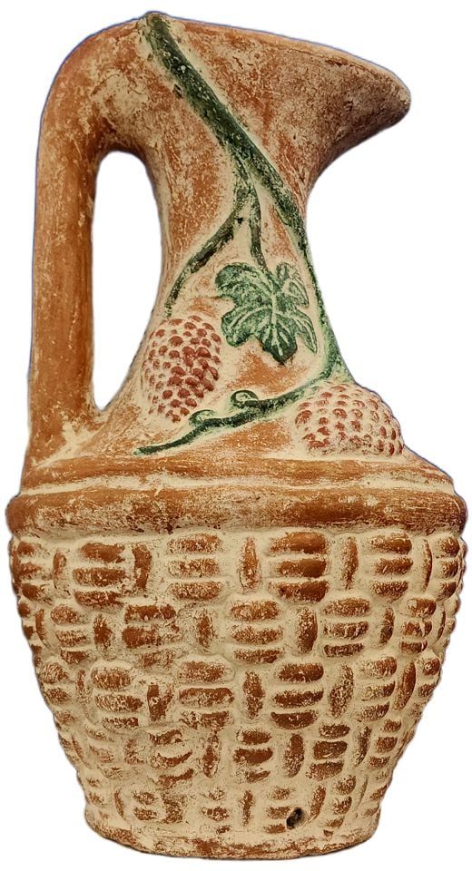 Monumental vintage European terracotta hand-painted vessel w/ vineyard-themed imagery. 24h x 15diam. - 5
