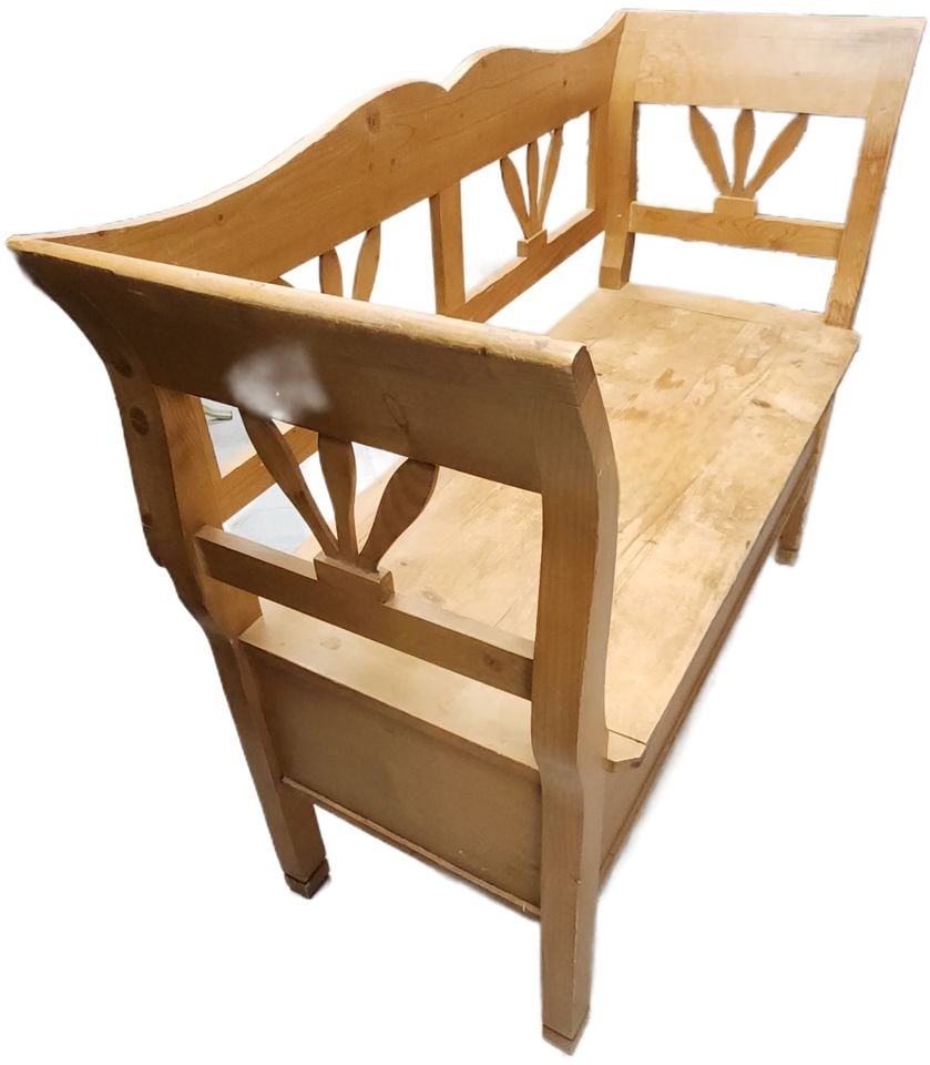 Scandinavian vintage or antique country style pine storage bench, known as a "settle". Seat lifts up - 3