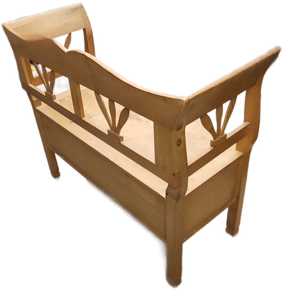 Scandinavian vintage or antique country style pine storage bench, known as a "settle". Seat lifts up - 4