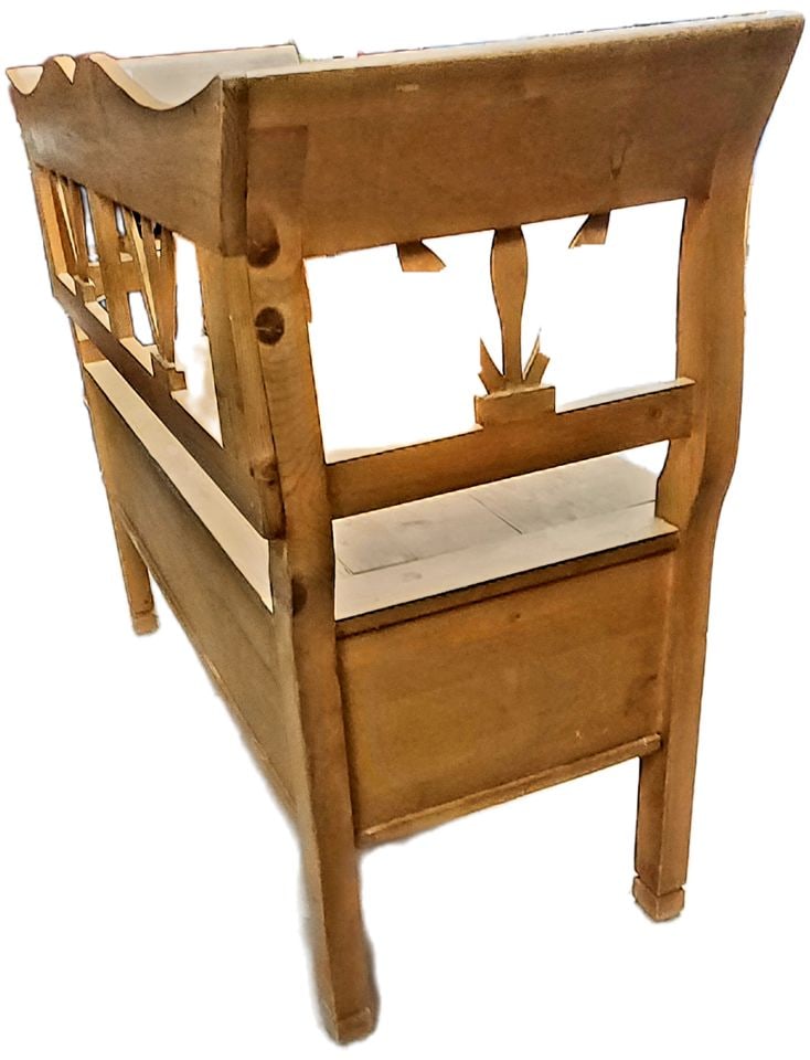 Scandinavian vintage or antique country style pine storage bench, known as a "settle". Seat lifts up - 5