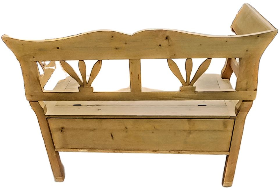 Scandinavian vintage or antique country style pine storage bench, known as a "settle". Seat lifts up - 6