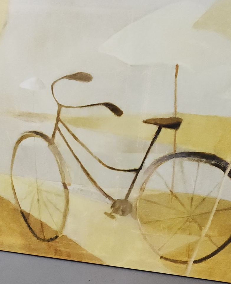 Dominguez Ltd Edition vintage oil on canvas print of painting "Seaside Bicycle" Facsimile signed. - 2