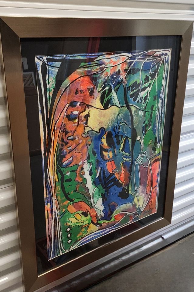 Alberto Prieto vibrant abstract expressionist oil painting w/ aquatic theme. Signed. - 3