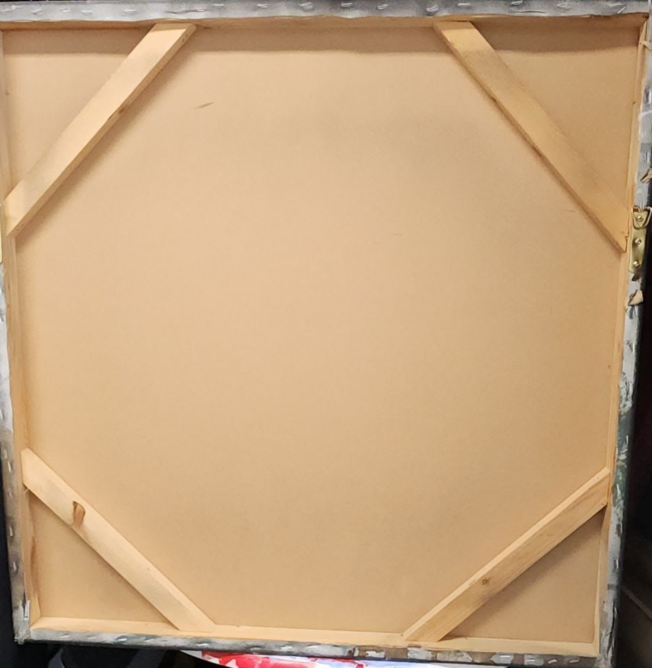 Vintage bold mid-century mixed media oil painting on board w/ enamel lacquer finish. 30" x 30" - 4