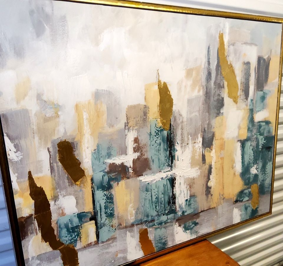 Postmodern 48x36 abstract expressionist surreal cityscape giclee oil painting on canvas. - 3