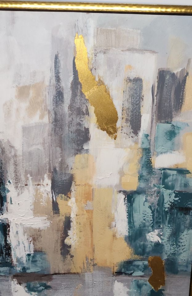 Postmodern 48x36 abstract expressionist surreal cityscape giclee oil painting on canvas. - 6